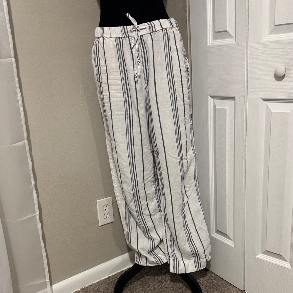 Vineyard Vines Striped Linen Pants - White and Blue
